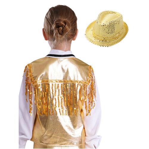 Niños Niñas Chaleco Baile Chaleco Borla Sombrero Metálico Disfraz Frente Abierto Chaqueta - Imagen 42 de 88