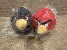 Commonwealth 2010 5 inch plush stuffed Red  Black Angry birds lot of 2-EUC