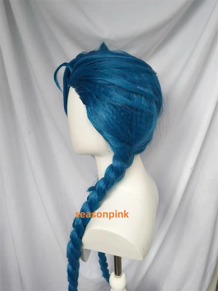 LOL Arcane Jinx Cosplay Wigs Women Long Blue Braided Synthetic Party Hair 130cm - Image 3 of 4