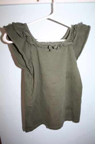 Janie and Jack Size 6 Dark Olive Green Short Sleeve Flutter Ruffle Bow Top