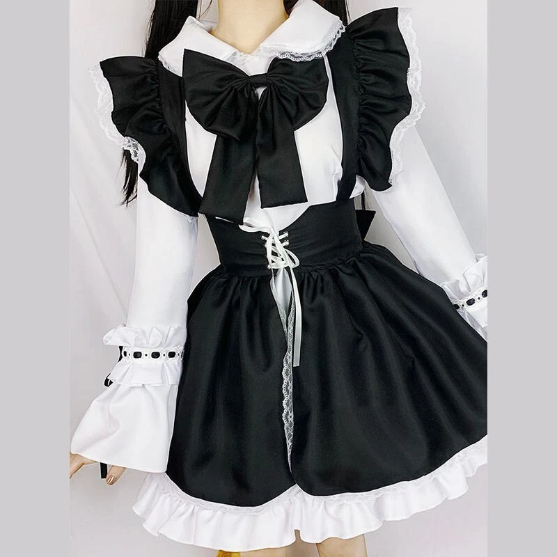 Lolita Maid Dress LongSleeve Black and White Outfit Vintage Gothic Clothing... - Image 3 of 4