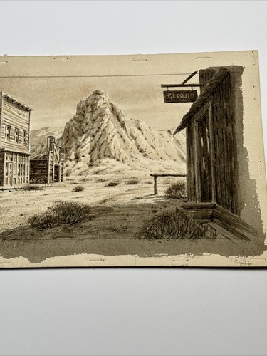 ANTIQUE ART DECO PAINTING ILLUSTRATION Ghost Town Western Landscape Desert - Picture 13 of 18