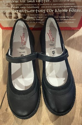 SUPERFIT GIRLS BLACK LEATHER SCHOOL FORMAL SHOES SINGLE HOOK