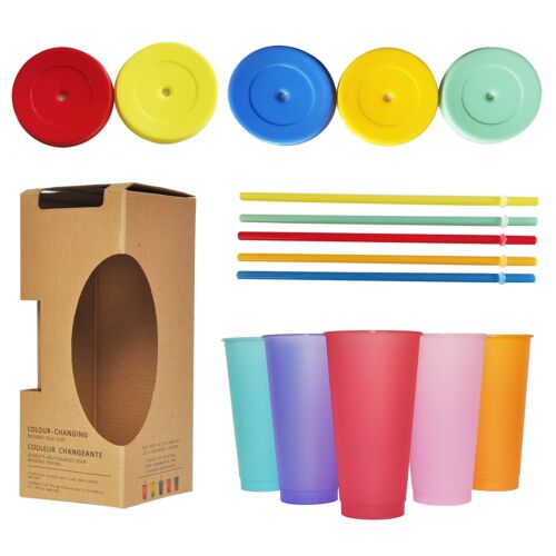 5 Pack Color Changing Cups 24 oz Reusable Plastic Cup with Lids and Straws Ic... - Picture 6 of 6