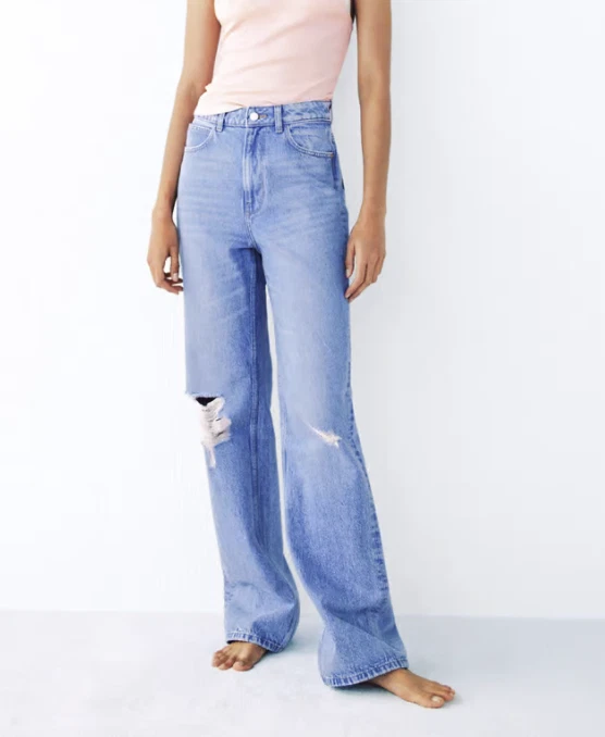 PULL&BEAR RIPPED MOM - Straight leg jeans - light blue denim/light