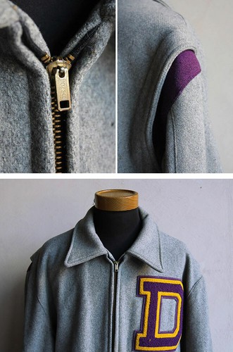 Wool Stadium Jacket Gray Men's Outwear 50s Vintage Used - Picture 2 of 5