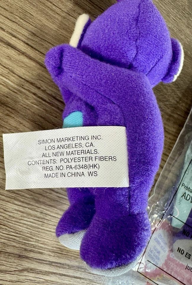 2 Teletubbies Tinky Winky Clip En Mosquetón Púrpura 5" Happy Meal Llaveros Rave Foto 3 de 4