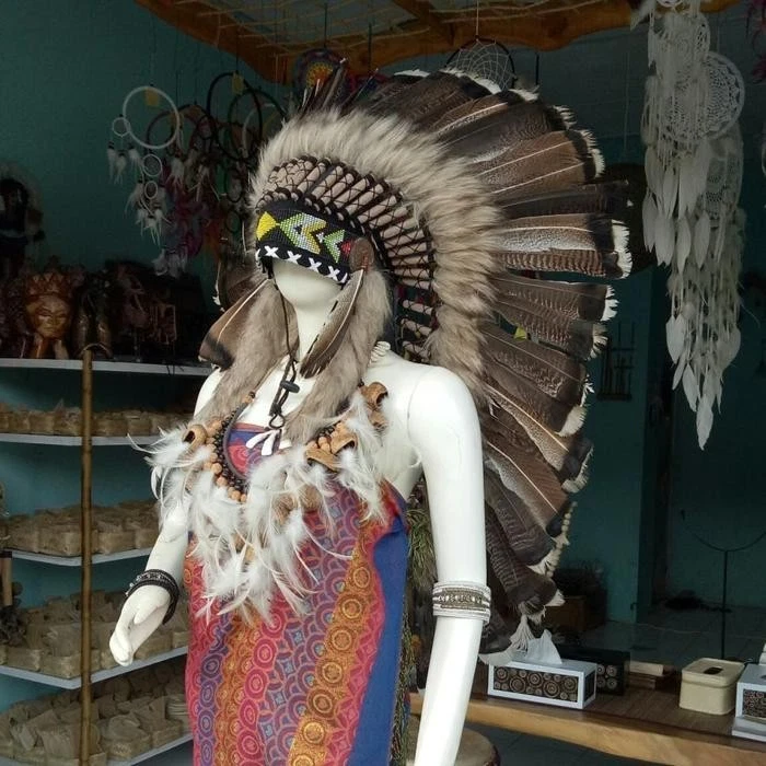 Tocado indio plumas Warbonnet plumas de pavo disfraz carnaval fiesta sombrero Foto 4 de 4