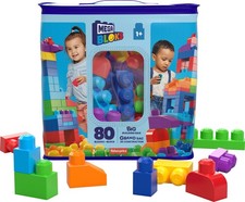 MEGA BLOKS First Builders Toddler Blocks Toys Set, Big Building Bag with 80 P...