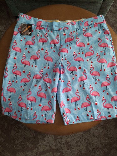 LOUDMOUTH golf shorts 38 NWT CHRISTMAS FLAMINGOS