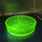 Vtg Divided Relish Dish Depression Uranium Glass 3 Part Candy Dish Tray   18c