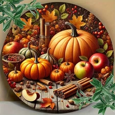 2D Flat, 1pc Large 7.87-Inch Round Metal Wall Art - Autumn Harvest Seasonal Deco