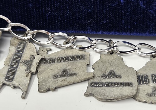 Vintage Sterling Silver Iconic State of Michigan Charm Bracelet With 12 Charms - Picture 7 of 14