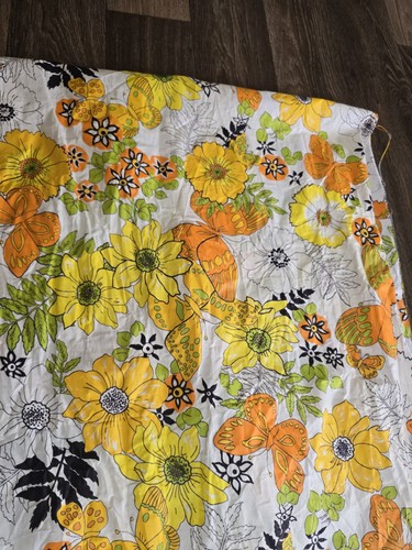 Vintage 60er 70er Jahre Blumen Schmetterling Stoff gelb orange 62x25 Retro Nähen... - Bild 4 von 11