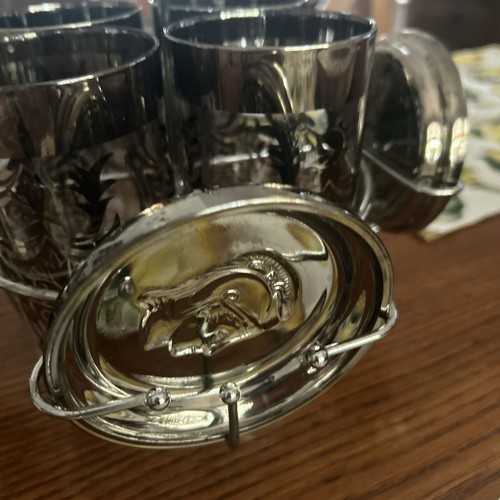 Vintage 4er Set Jeannette versilbert römisches Thema Bargeschirr Cocktail Becher - Bild 3 von 9