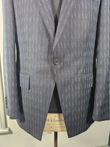 E.Tautz Sakko Herren UK 40R dunkelblau gemustert Savile Row Wolle & Mohair Blazer - Bild 6 von 20