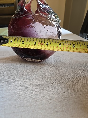 Loren Chapman Art Glass Hand Blown Vase Purple Clear Green Signed 5.25" x 5" W - Picture 11 of 12