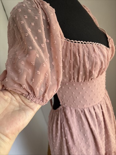 Damen Maxikleid rosa Schweizer Punkte Milkmaid Stufen Cottagecore Coquette Größe M - Bild 8 von 17