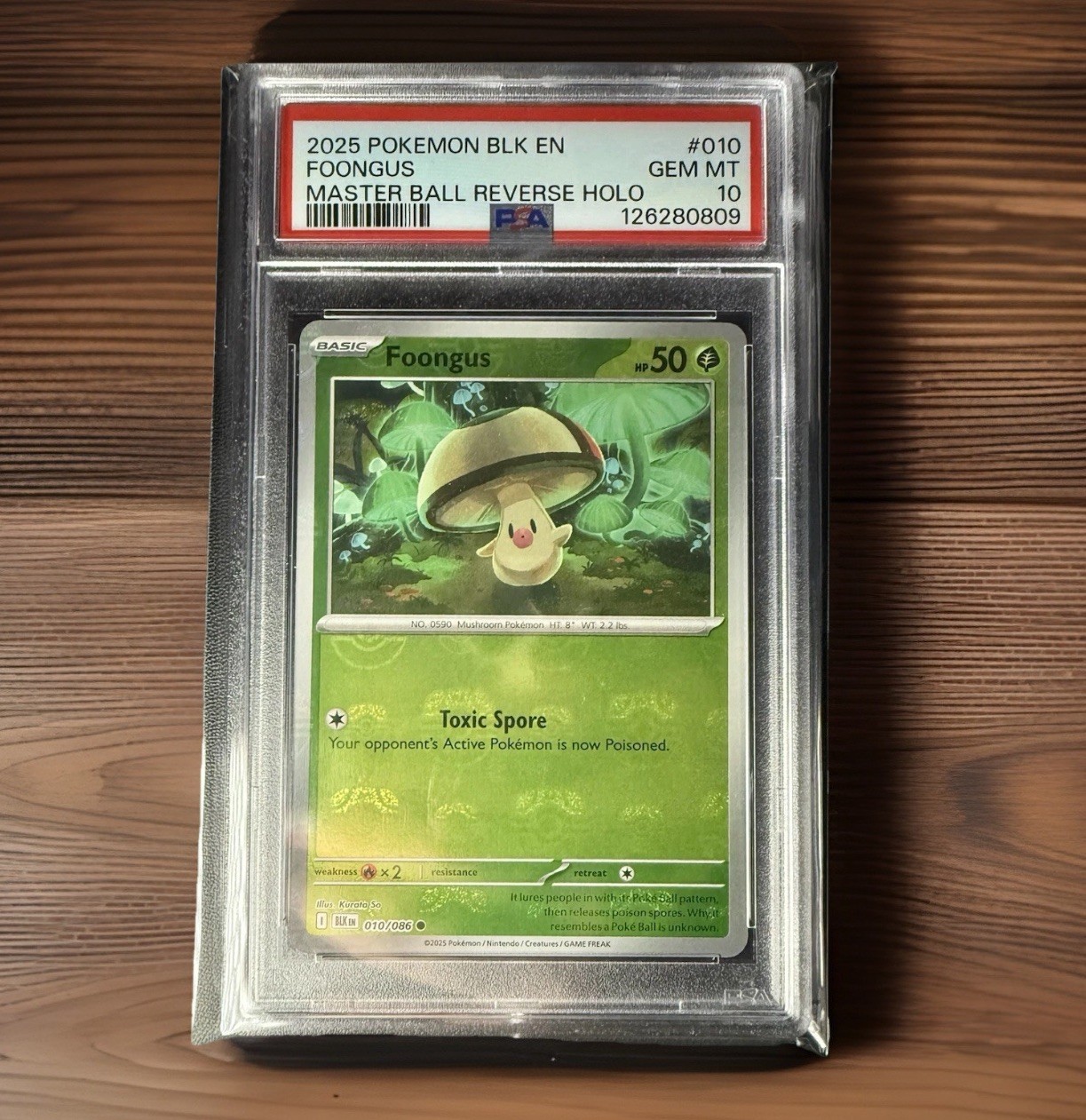 2025 POKEMON BLK EN-BLACK BOLT MASTER BALL REVERSE HOLO #010 FOONGUS PSA 10