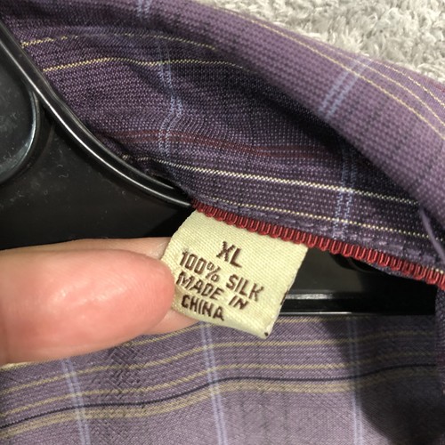 Camisa de Colección Tommy Bahama Para Hombres Seda Extra Grande Púrpura Sombra A Cuadros Manga Larga - Imagen 10 de 11