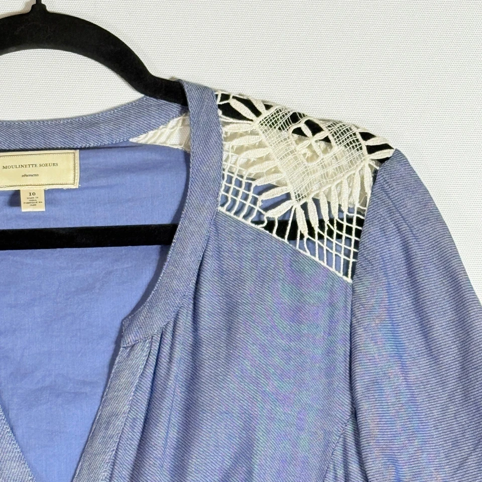 Mini Vestido Moulinette Soeurs Para Mujer 10 Azul Bordado Boho Cottagecore Encaje Foto 3 de 4