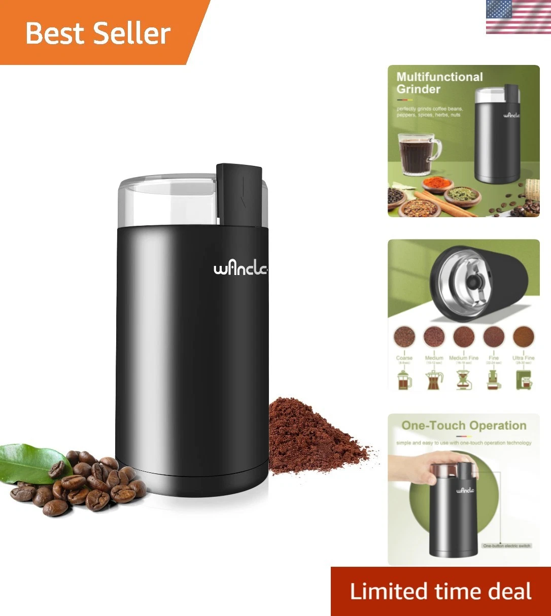 One-Touch Electric Coffee Grinder & Spice Mill – Compact and Efficient, 60g
