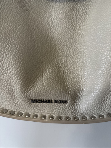 Michael Kors Astor Silver Studded Grey Cement Leather Large Hobo - Picture 2 of 13