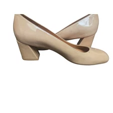 Stuart Weitzman Patent Leather Block Heel Pumps Nude Beige Women's Size 9.5