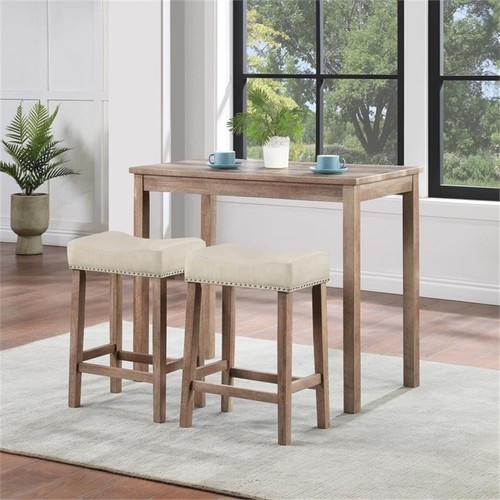 Celina 3PC Counter Height Dining Set in Engineered Wood Natural Brown - Picture 2 of 12
