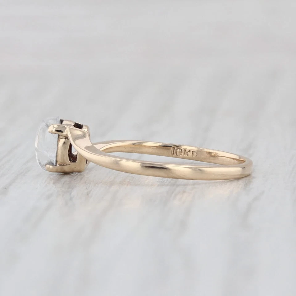 蓝色闪光月光石戒指 10k 黄金 尺寸 5.5 旁路椭圆形凸圆形单颗 — 第 3/4 张图片