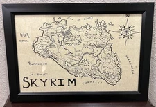 Elder Scrolls Map of Skyrim Illustrated Wall Art Framed Fantasy Poster Bethesda