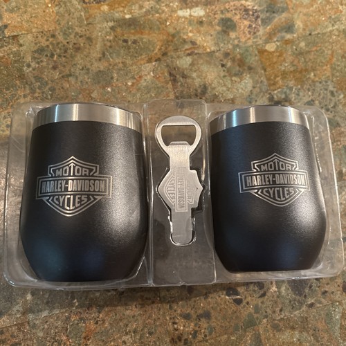 Nuevo juego de 2 vasos de viaje Harley Davidson con tapas y abrebotellas con logotipo - Imagen 2 de 6