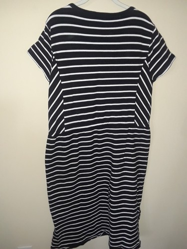 Damen T by Talbots schwarz gestreift UPF 50+ Kordelzug Taille Midikleid XL - Bild 6 von 7