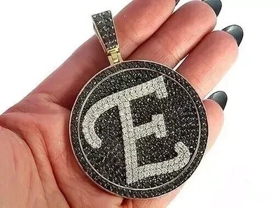 4Ct Round Black Lab Created Diamond Men's Letter Pendant 14k Yellow Gold Plated