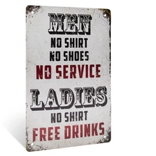 Free Drinks Funny Metal Wall Art Sign Man Cave, Garage, College Dorm Room Decor