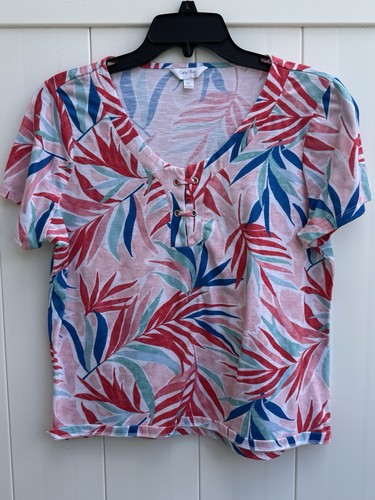Coral Bay Tropical Palm Kurzarm T-Shirt Petite Large