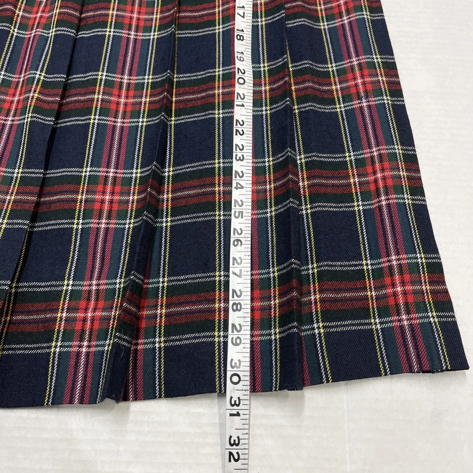 复古 LL 豆裙女式 14 100% 羊毛格子打褶 Midi Preppy Old Money — 第 3/4 张图片