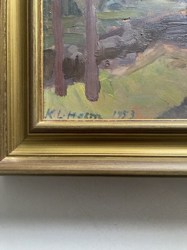 Vintage 1958 skandinavisches Ölgemälde abstrakte Landschaft von Kjell Lodborg Holm - Bild 4 von 12