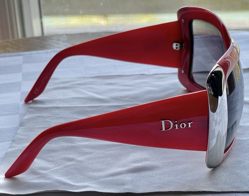 Christian Dior VINTAGE RARE Red Oversized Chrome Trim Sunglasses &Case MINT COND - Picture 7 of 15