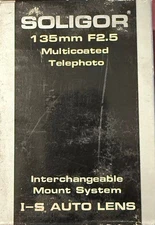 Soligor 135mm F2.5 Multicoated Telephoto Lens I/S Auto Lens Fits various LN Mint