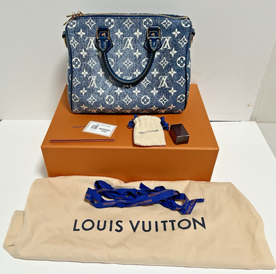 Louis Vuitton Speedy Bandouliere Duffle 25 Navy Blue Denim