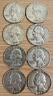 (8) 90% Silver Washington Quarters Lot