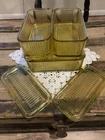 Vintage Federal Glass Amber Ribbed Refrigerator Set with Lids (Depression Glass)