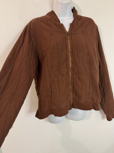XCVI Jacket Bomber Zip Hurston Cotton Chocolate Brown Fall Size XL Quilted - Picture 2 of 9