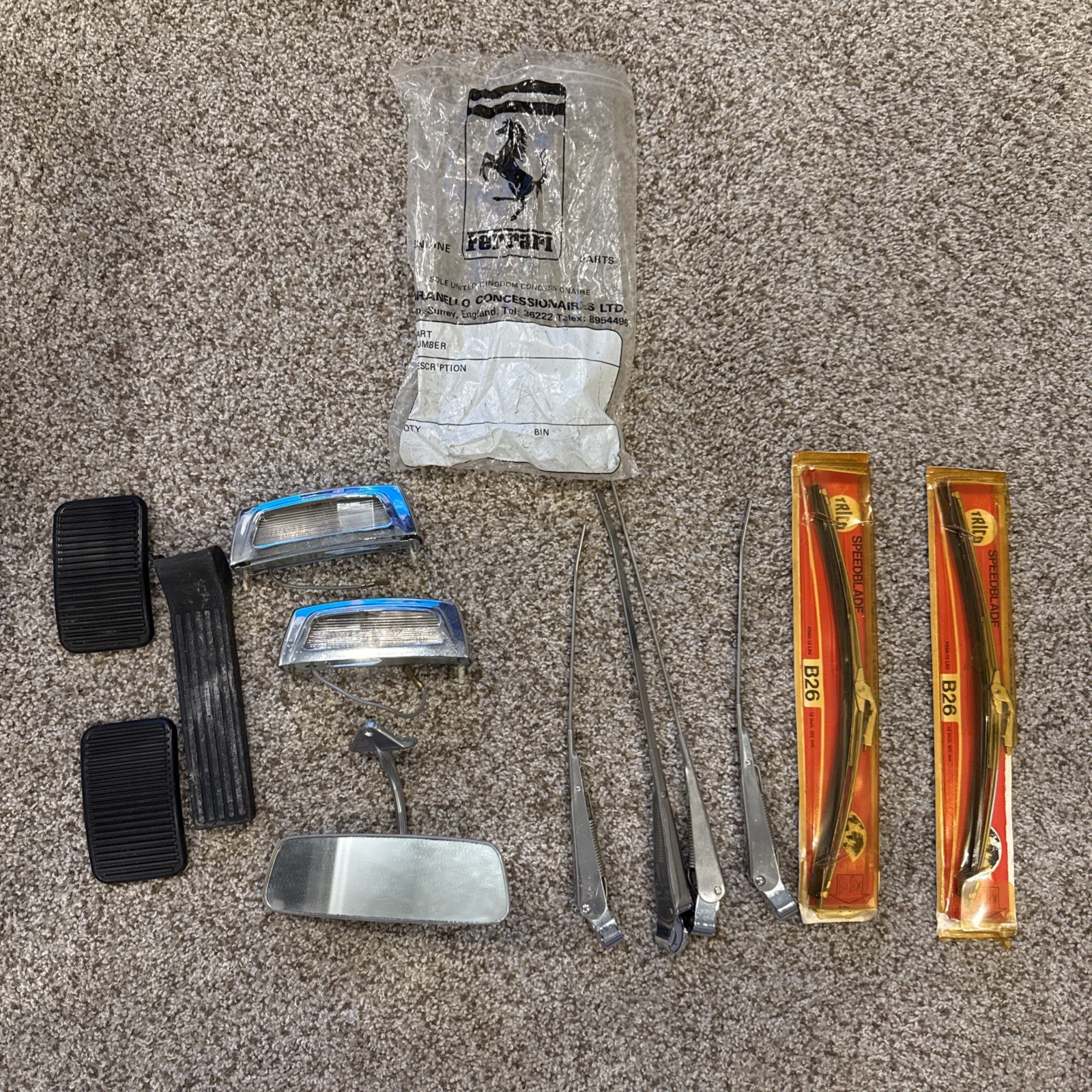 Ferrari 365 Misc Parts (lights, Rear View Mirror, Wipers, Pedals)