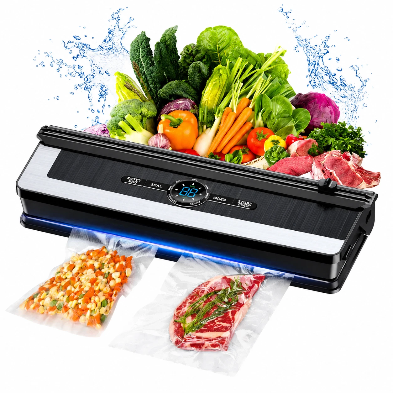 Vacuum Sealer Machine 8-in-1 Auto Food Saver System w 15 Bags Black