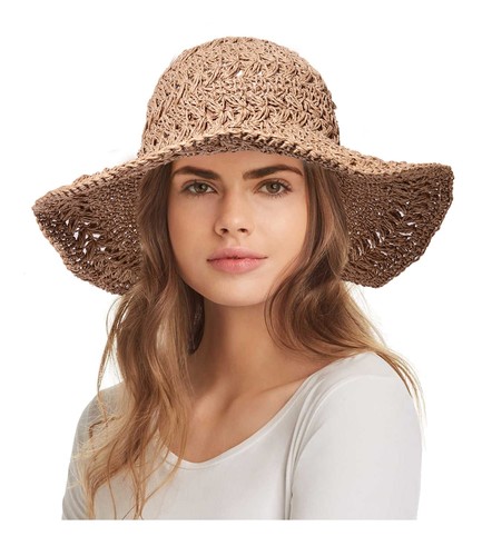 Straw Bucket Hats for Women Wide Brim Crochet Sun Hats Foldable Floppy Beach ... - Picture 2 of 6