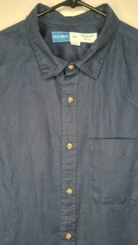 Old Navy Herren Regular Fit Leinenmischung Langarm Hemd Button-Down Blau XXL - Bild 5 von 14