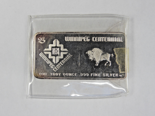 1874 1974 1 oz Silver Bar PMP The Bay Winnipeg Centennial Canada 999 Ag 00971 - Picture 11 of 12