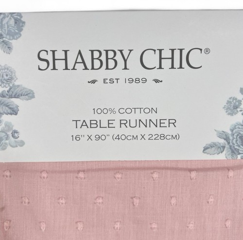 SHABBY CHIC Pink Table Runner Eyelet Lace Trim w Ruffles 16x90” Farmhouse - Picture 8 of 11